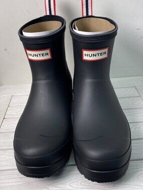Hunter Womens Size 8 Original Play Short Rain Boots Black Rubber Wedge Bootie